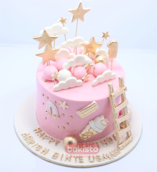 Pink & Golden Kids Birthday Cake - Image 2