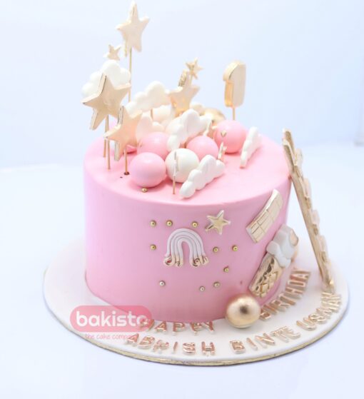 Pink & Golden Kids Birthday Cake - Image 3