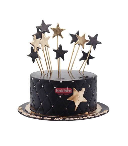 Black And Golden Stars Theme Cake