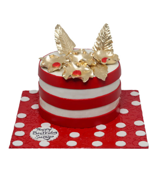 red and white lining cake