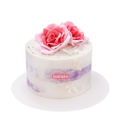 Golden Pink Flowers Anniversary Cake