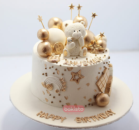 Half Birthday Cake With Teddy Bear | Winni.in