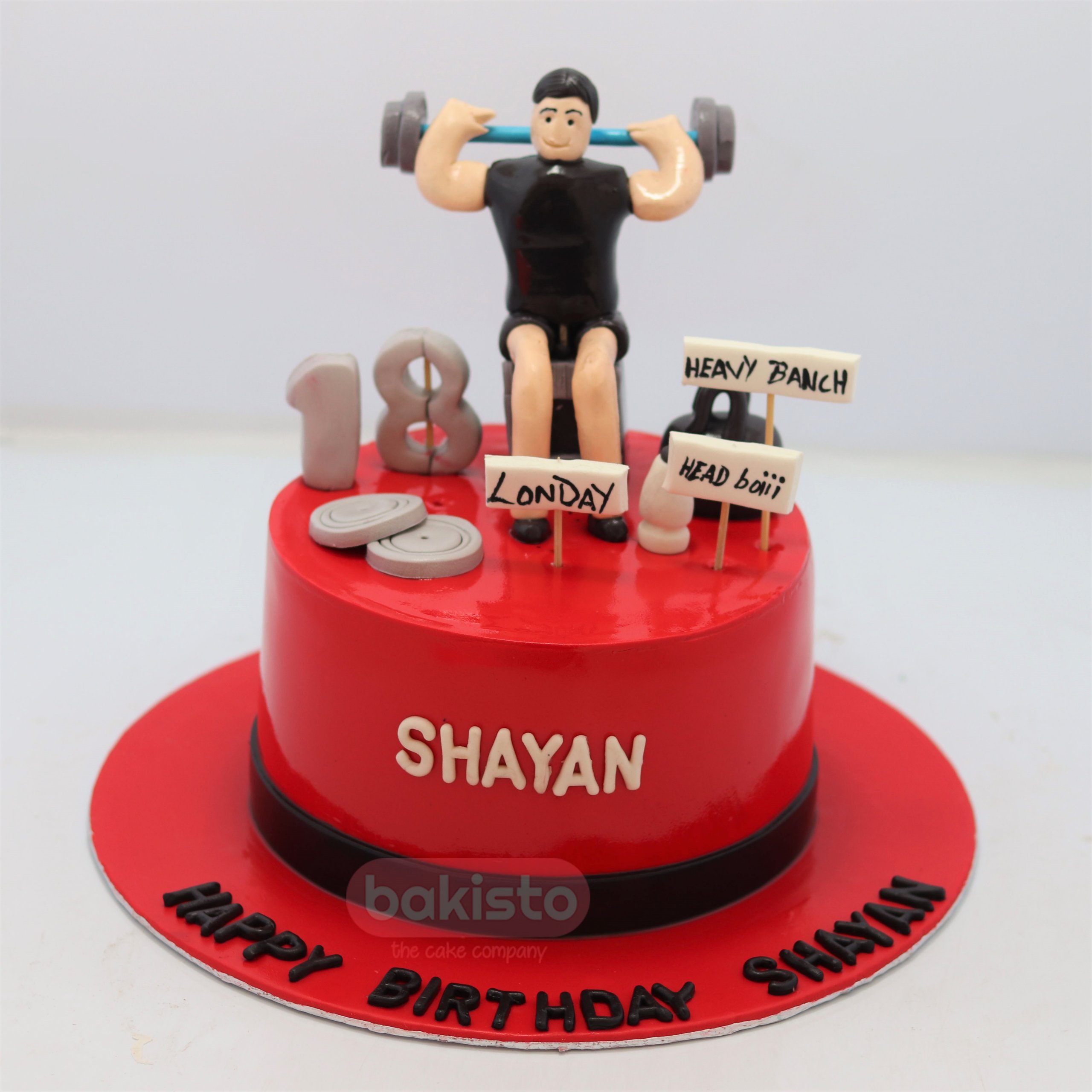 Burger cake with bodybuilder and weight lifts