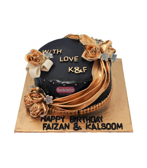 Golden And Black Theme Cake
