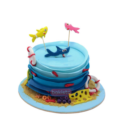 Blue Fish Theme Birthday Cake