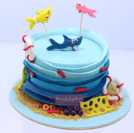 Blue Fish Theme Birthday Cake - Image 2