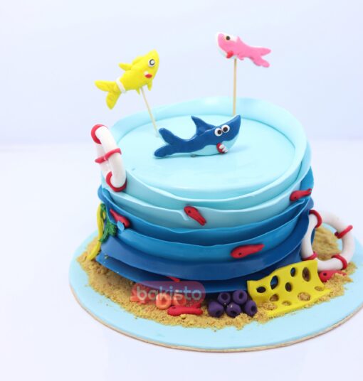 Blue Fish Theme Birthday Cake - Image 3