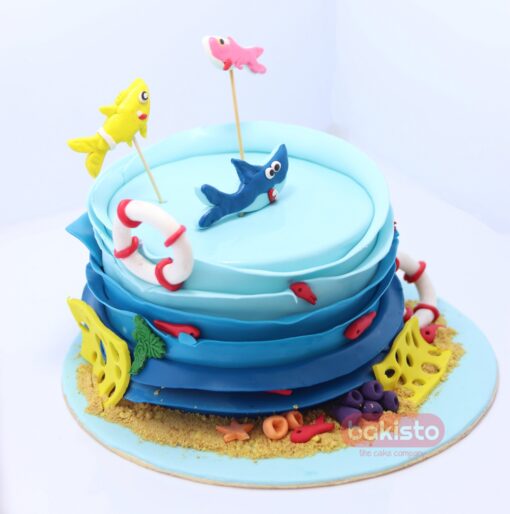 Blue Fish Theme Birthday Cake - Image 4