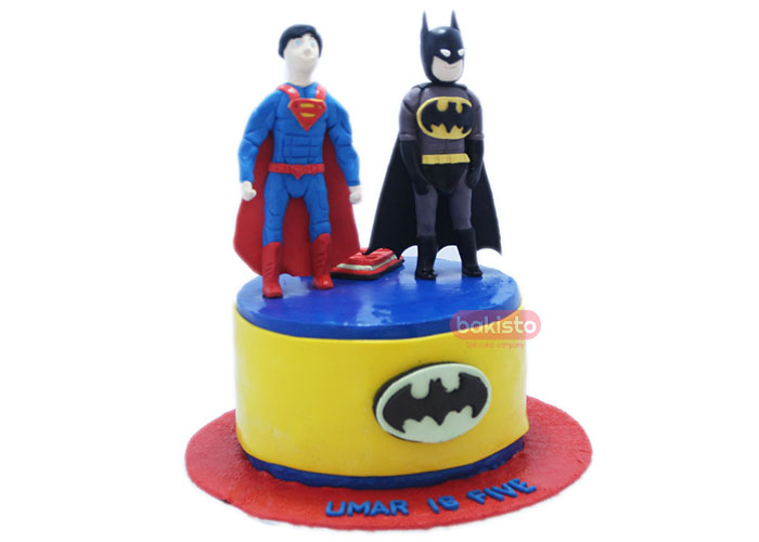 superman and batman cake for kids, customized cake