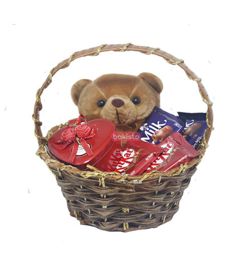 teddy in basket