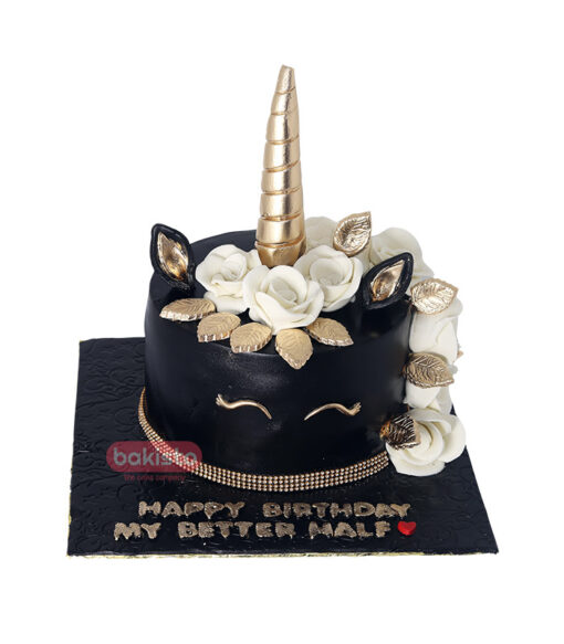 Black Fondant Unicorn Cake