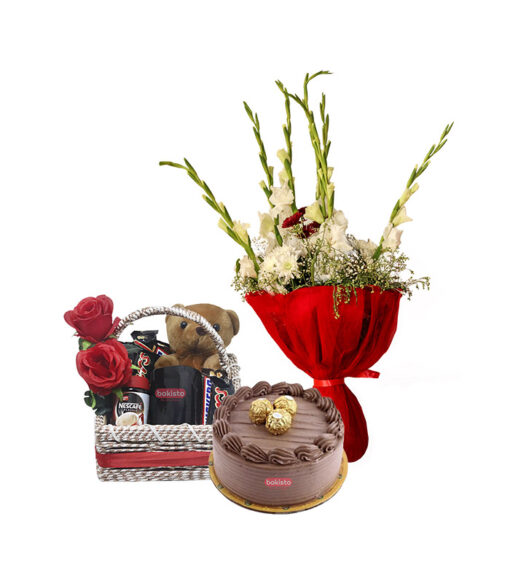 best chocolate cake flower basket delivery in Lahore