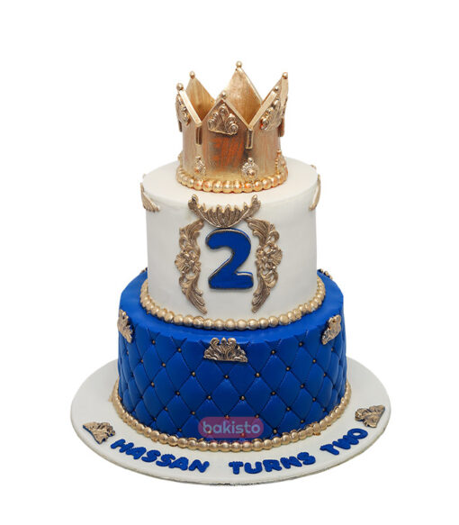 Two Tier Blue Crown Cake