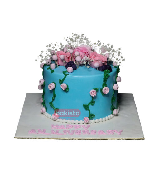 Blue Fresh Flower Cake