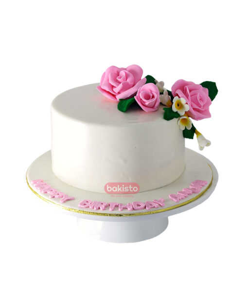 Flower Theme White Cake