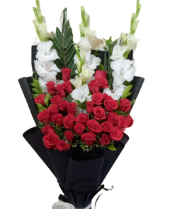 Red Roses & White Gladiolus Flower