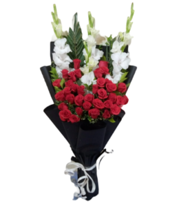 Red Roses & White Gladiolus Flower