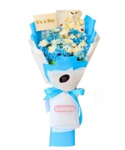 Baby Boy Flower & Teddy Celebration Bouquet